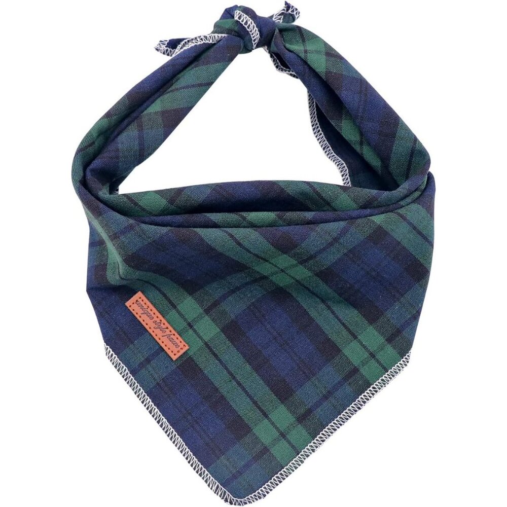Dog Christmas Bandanas 1PC Washable Cotton Triangle Green Plaid Dog Scarfs for S - Picture 1 of 6